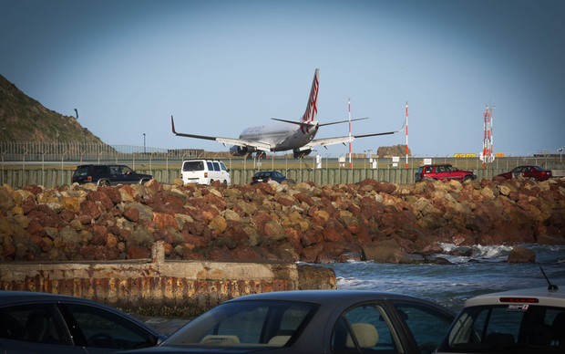 Virgin plane landing in Wellington Airport.