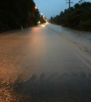 Flooding on a road near Franz Josef today