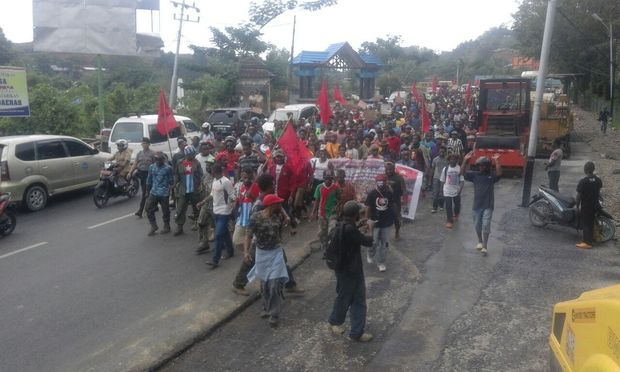 West Papuans in Manokwari march in support of the United Liberation Movement for West Papua.