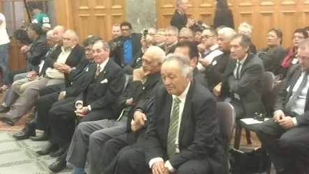 Tuhoe representatives attend the ceremony at Parliament.