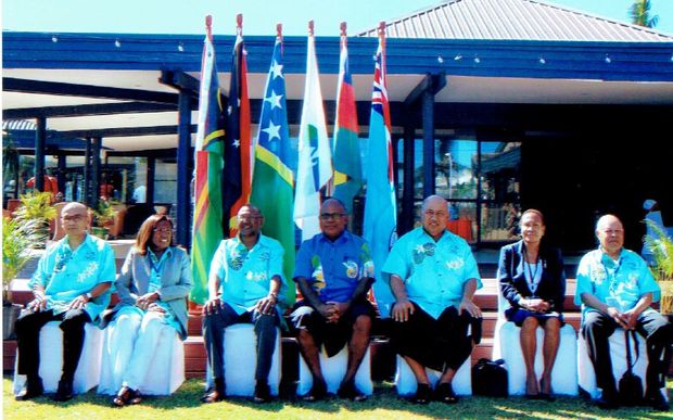Delegates at the Melanesian Spearhead Group Foreign Ministers Meeting in Fiji, 16 June 2016. The new MSG director-general Amena Yauvoli is in centre position.