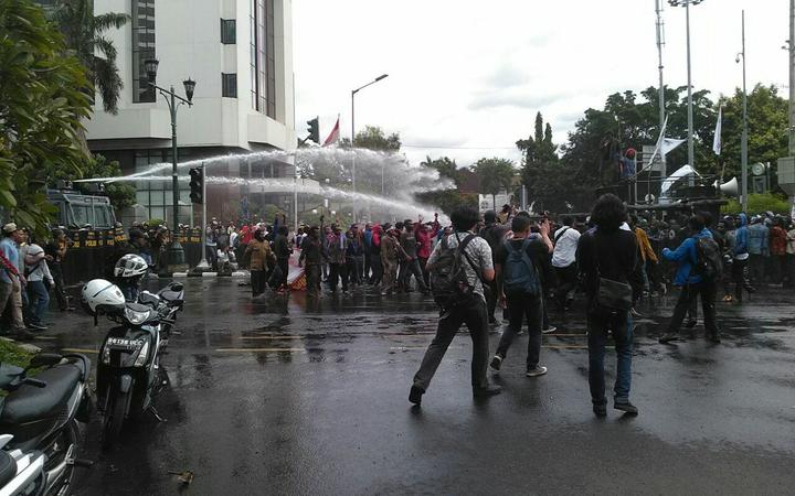 Indonesian police turn water canons on protestors who were mostly university students from Free Papua Organization and the Papua Student Alliance in Jakarta on December 1, 2016.