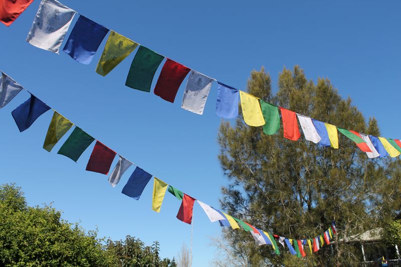 Tibetan prayer flags outside Amitabha Hospice