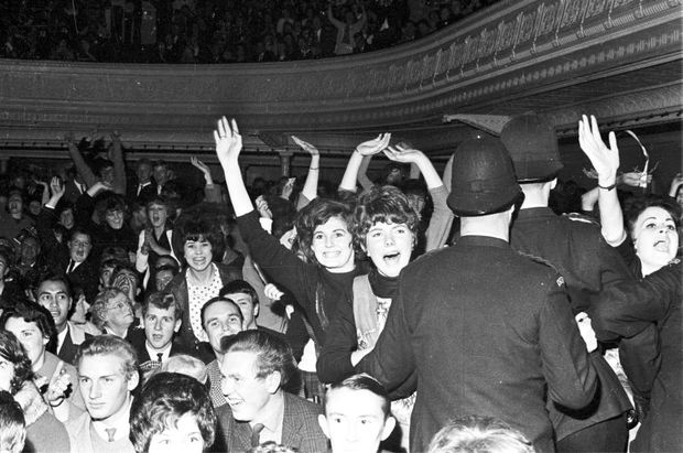 Fans at the Beatles concert Wellington Town Hall June Photograph taken by Morrie Hill of Wellington NLNZ id