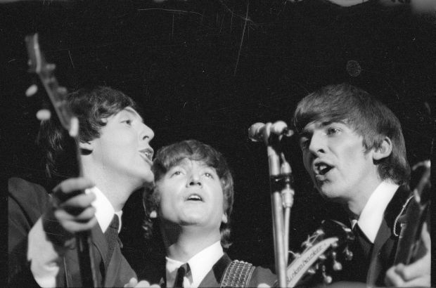 Beatles Paul McCartney John Lennon and George Harrison singing during their Wellington Concert The Dominion Post Collection Alexander Turnbull Library
