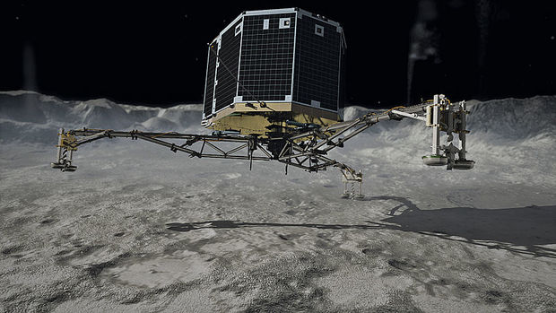 A depiction of the Philae probe touchdown CC BY DLR German Aerospace Center