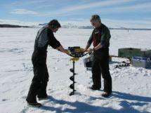 Ken Ryan and Andrew coring into sea ice