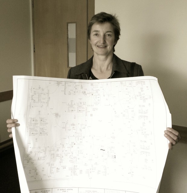 The Patient Care Manager Rae Green with plans for the new hospital development