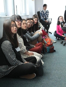 The Mandarin Language Assistants listen to speeches cropped