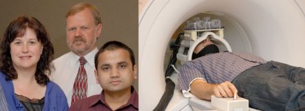 Carrie Innes, Richard Jones, Govinda Poudel and MRI machine