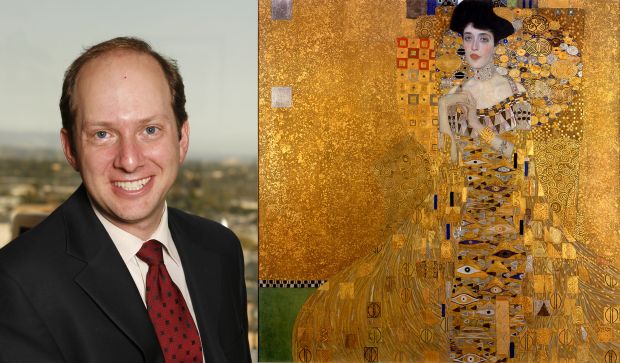 Randol Schoenberg and portrait of Adele Bloch Bauer by Gustav Klimt