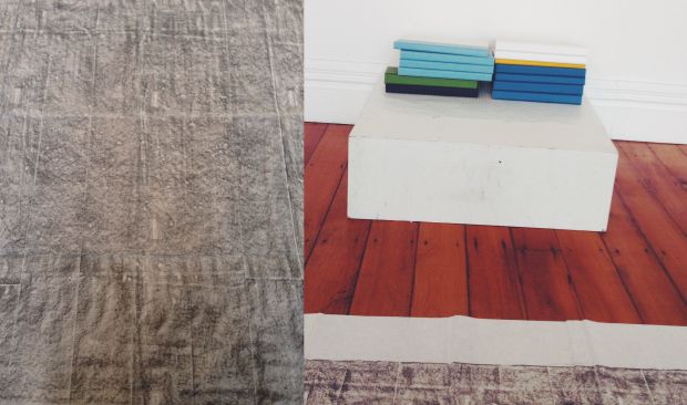 Floor rubbings by Gabrielle Amodeo and stacked into books