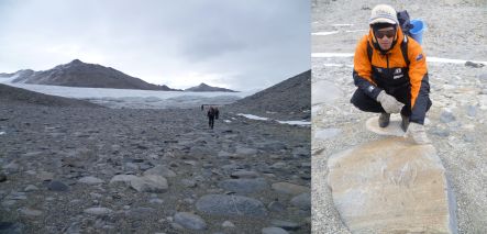 The Keyhole, and Mark Quigley with chatter marks gorged on rocks by glacial ice