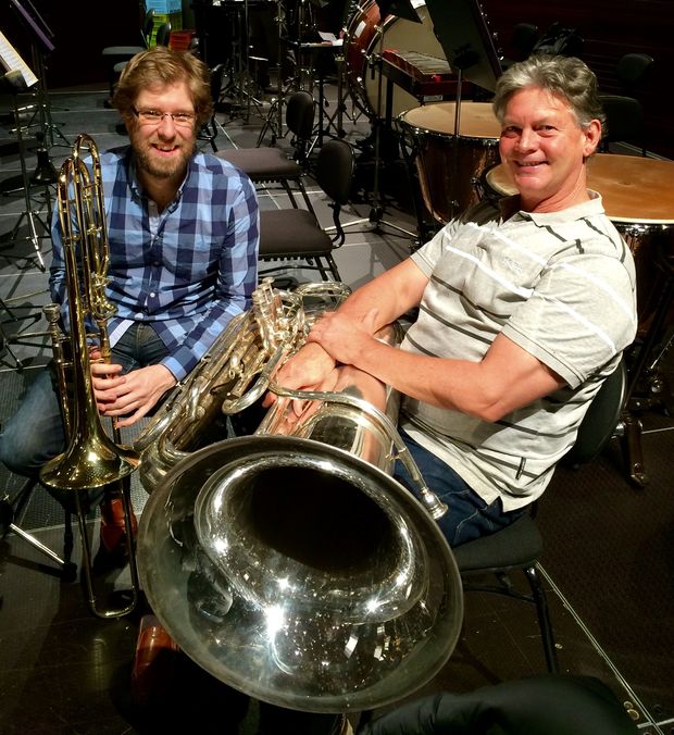 David Bremner and Andrew Jarvis with their instruments trombone and tuba Prog