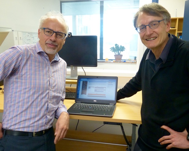 Professor Tony Blakely and Associate Professor Nick Wilson with the online health calculator photo RNZ Jeremy Rose