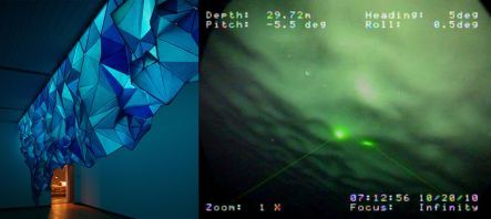 Gabby O'Connor's iceberg installation, and view of underside of Erebus Glacier tongue