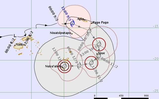 The forecast trajectory of cyclone Gita. 