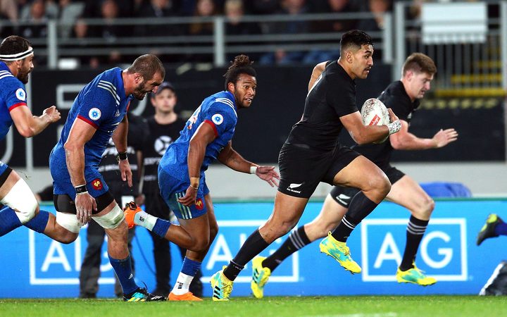 Reiko Ioane leaves the French in his wake during the All Blacks win at Eden Park in June.