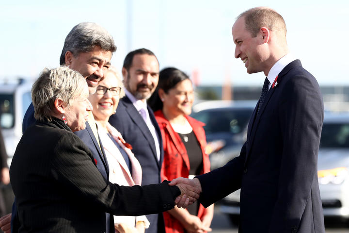 Prince William, Duke of Cambridge talks with Her Worship the Honourable Lianne Dalziel, Mayor of Christchurch after arriving at the RNZAF Air Movements Terminal on April 25, 2019 in Christchurch, New Zealand. 