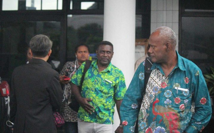 A Solomon Islands delegation arrives at Sentani Airport in Indonesia's Papua province, 24 April 2018.