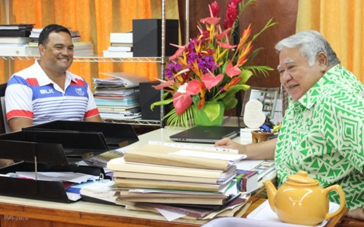 Manu Samoa coach Steve Jackson and SRU Chair and Prime Minister Tuilaepa Sailele Malielegaoi.