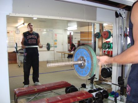 James Mihaere going through his strength training routine at He Toa sports and recreation centre.