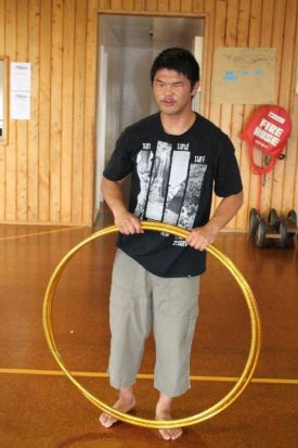 Ming Ming practising his hoop routine