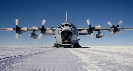 A ski equipped C-130 Hercules on the Polar Ice Ca