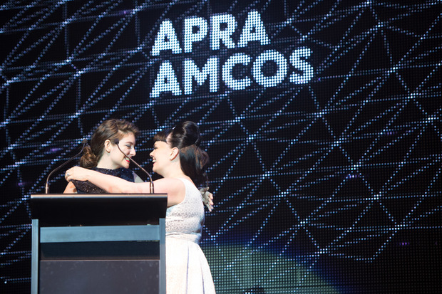 Lorde and Tami on stage at Silver Scrolls supplied by APRA AMCOS