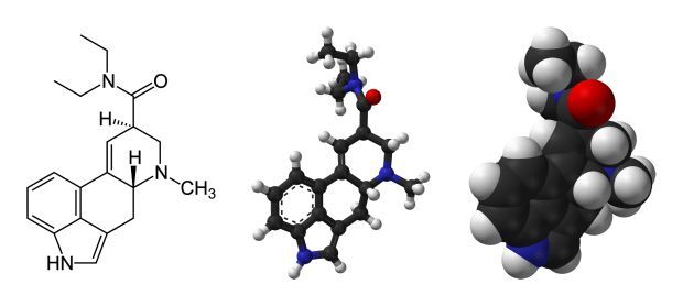 the lysergic acid diethylamide LSD molecule C H N O PD via wikicommons