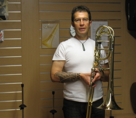 Graeme Browne buying a new trombone.