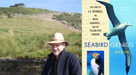 Neville Peat and book cover of Seabird Genius