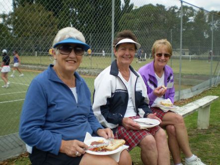 Tennis April From left Carole Forbes Wright Mary Busst Joan Aupouri all from Palmerston North small