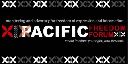 The banner for advocacy group Pacific Freedom Forum