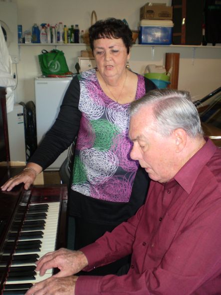 Piano tuner Geoffrey and Alison Higgs at their player piano or pianola Sales peaked in